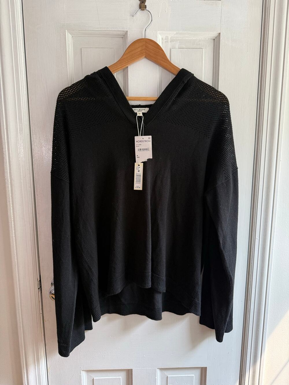 Max Studio Black Knit Mesh Hoodie NWT Size Medium Athleisure Layering
